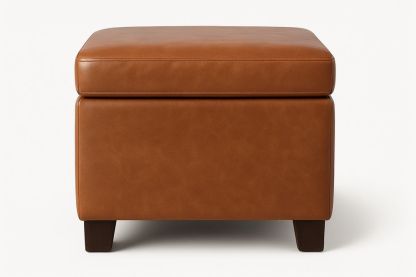 Square Leather Ottoman Brown 45cm