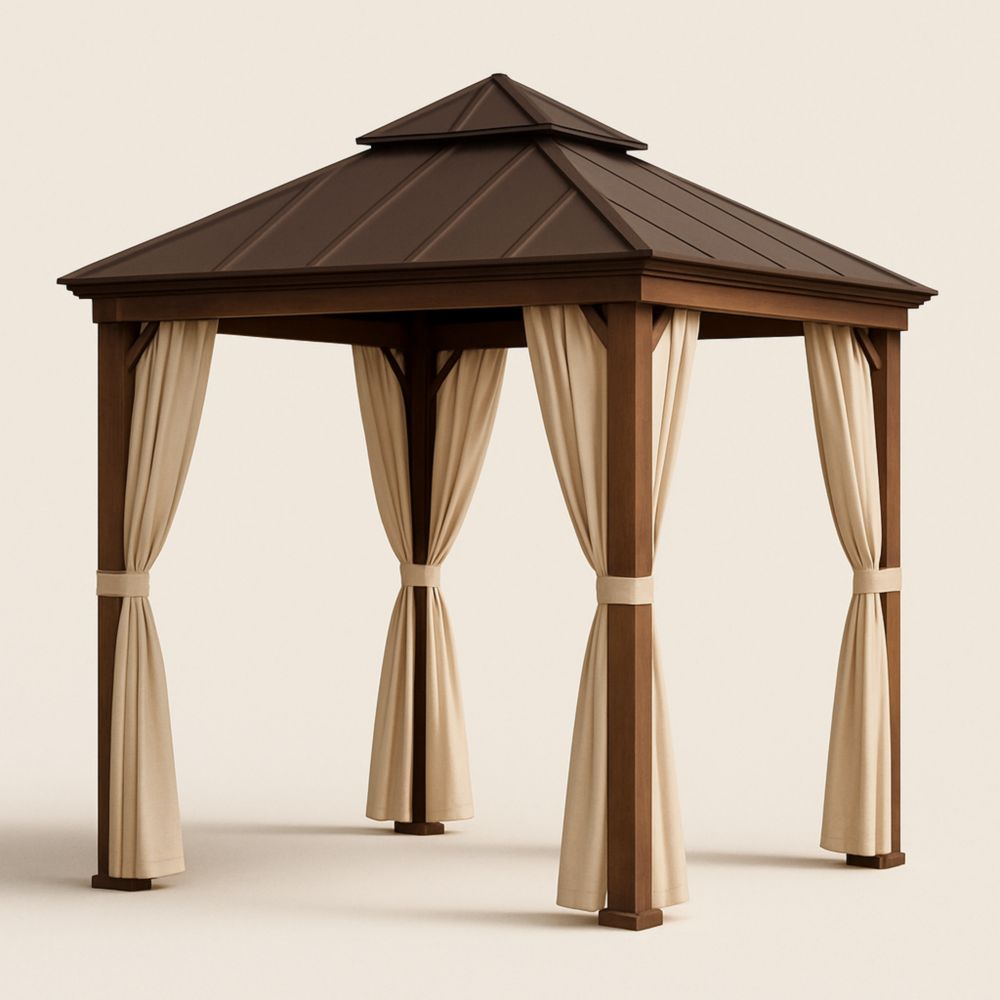 Outdoor Gazebo Aluminium Frame with Beige Polyester Curtains 3x3m
