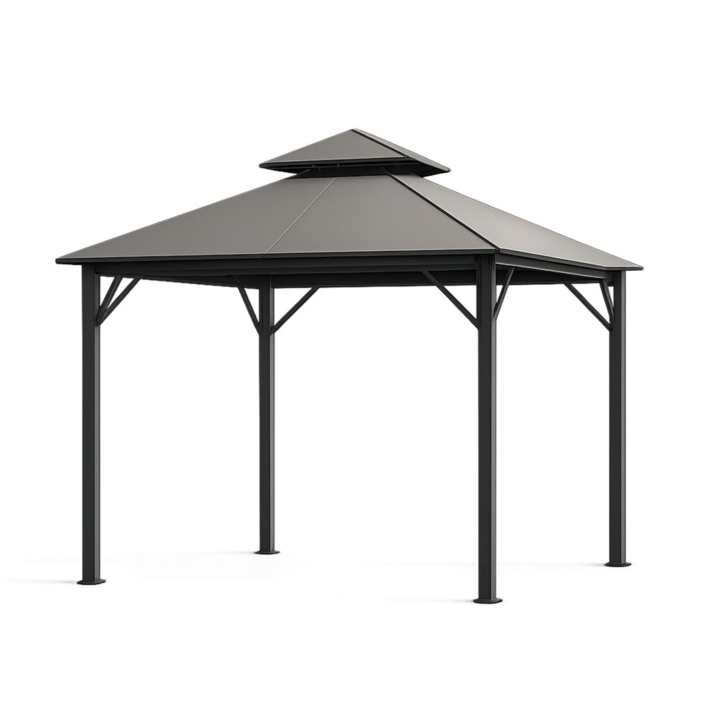 Steel square-design 3m x 3m gray gazebo