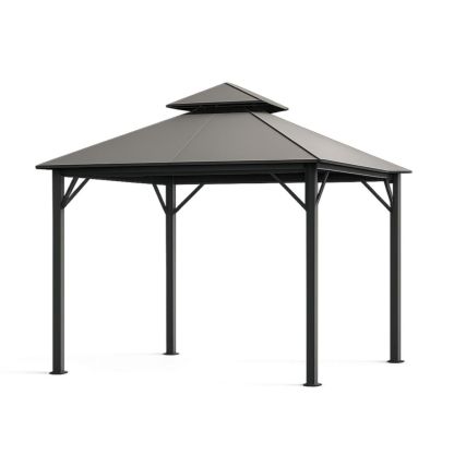 Steel square-design 3m x 3m gray gazebo