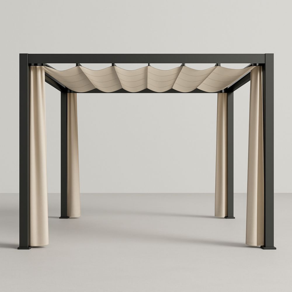 Outdoor Aluminium Pergola with Retractable Fabric Canopy 300cm x 300cm x 250cm Beige