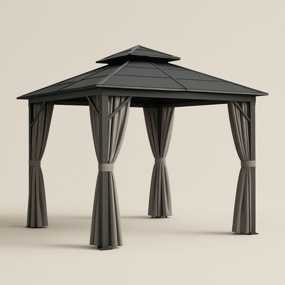 Steel Frame Gazebo with Polyester Curtains 3m x 3m