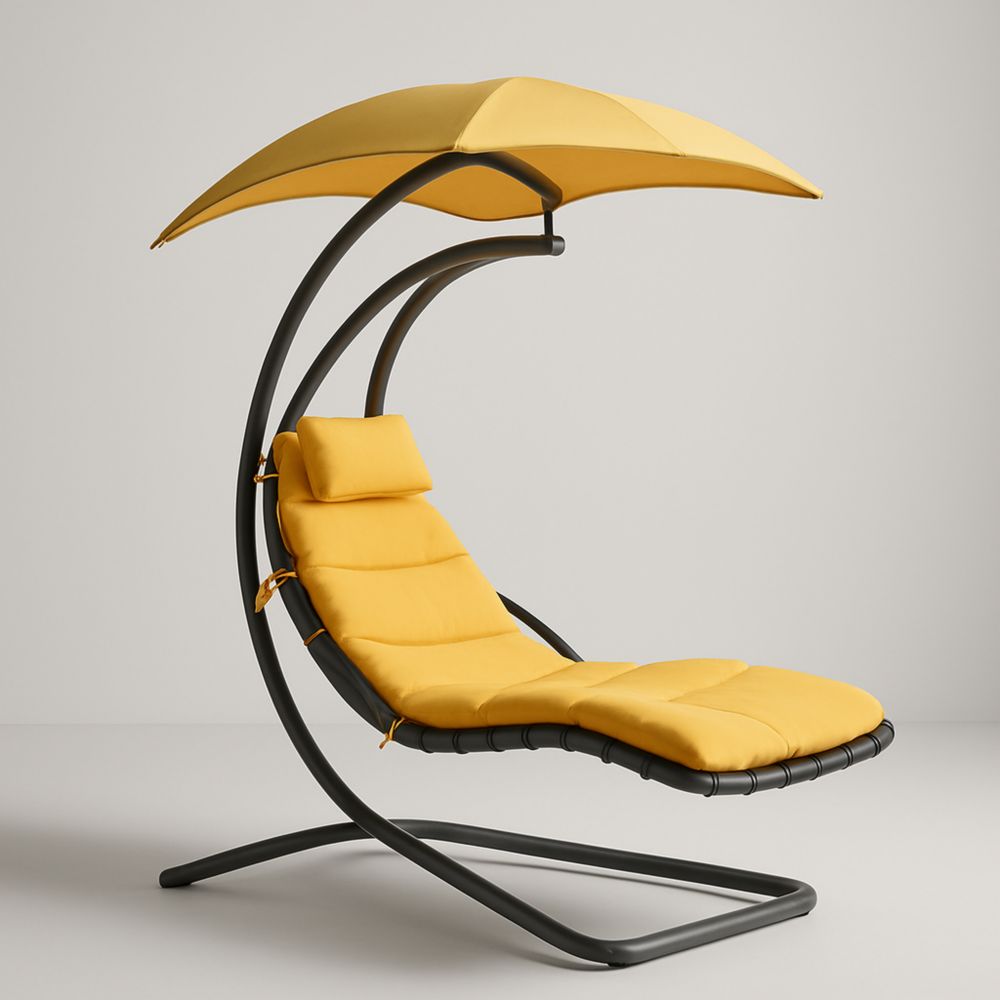 Yellow Hanging Lounge Chair with Steel Frame and Canopy