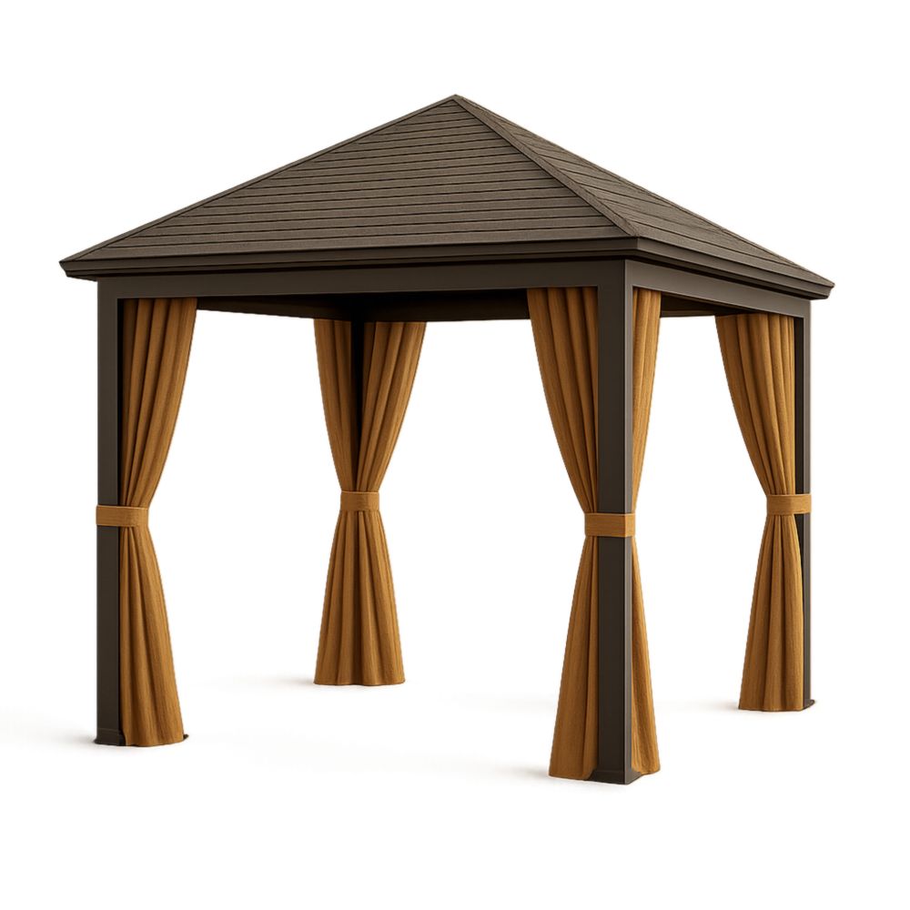 Outdoor Gazebo Metal Frame with Brown Curtains 300cm