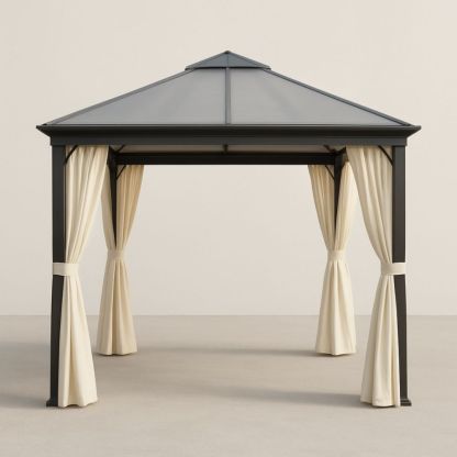 Outdoor Gazebo with Steel Frame and Polycarbonate Roof 350cm x 350cm x 275cm