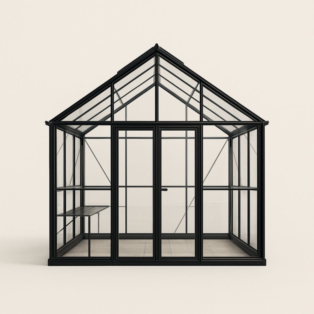 Black Aluminium Frame Greenhouse with Tempered Glass Panels 250cm x 200cm x 220cm