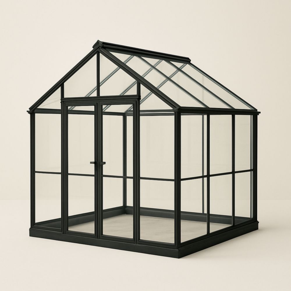 Tempered Glass Greenhouse with Black Aluminium Frame 250cm x 250cm x 300cm