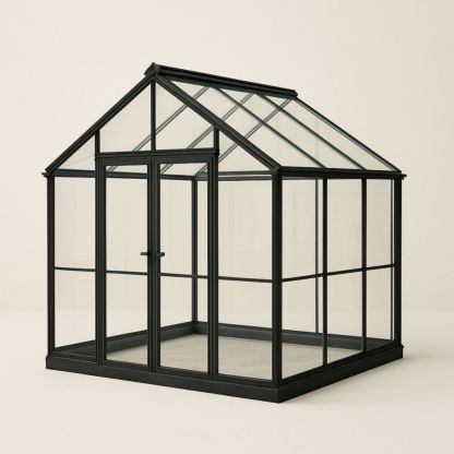 Tempered Glass Greenhouse with Black Aluminium Frame 250cm x 250cm x 300cm