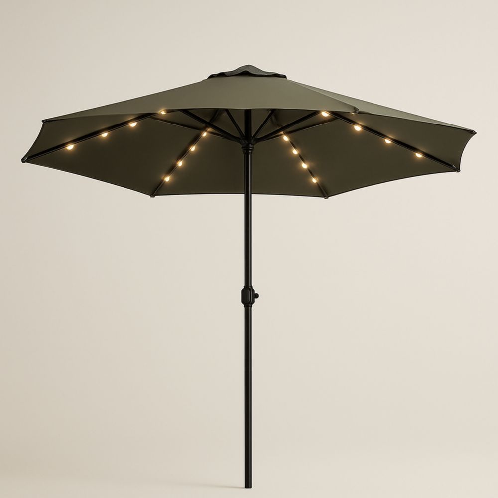 Green Outdoor Patio Umbrella with LED Lights and Aluminium Frame 270cm