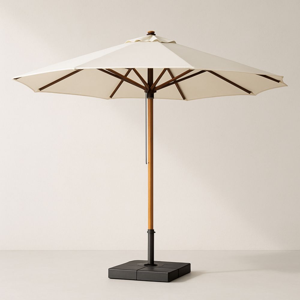 Outdoor Umbrella Round Beige 300cm Polyester Wood Aluminium Base