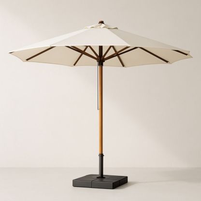 Outdoor Umbrella Round Beige 300cm Polyester Wood Aluminium Base