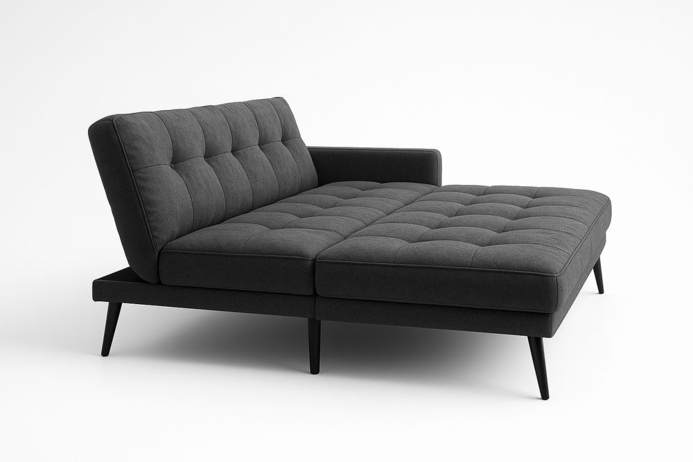 Convertible Sofa Bed Linen Fabric with Wood Legs Dark Grey