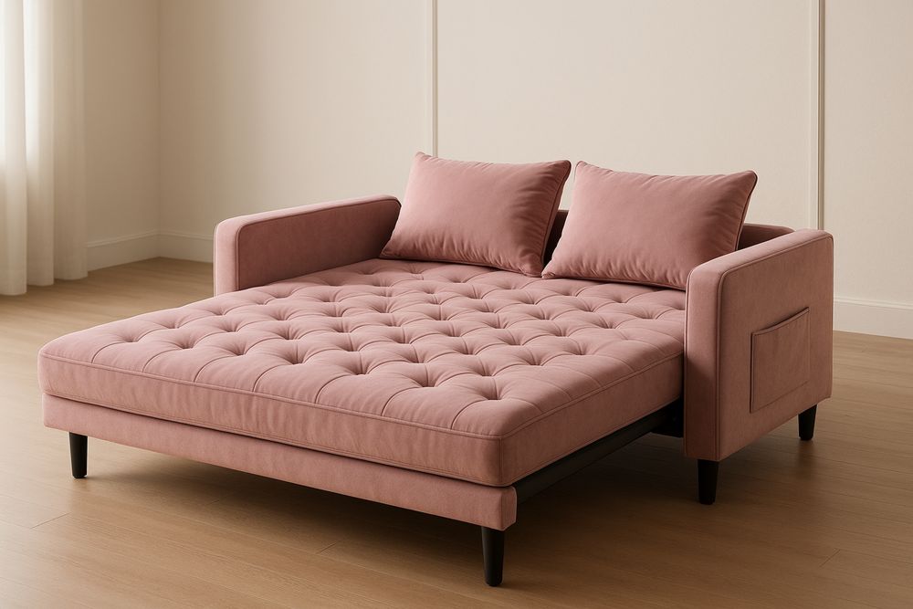 Velvet Tufted Sofa Bed Double-Width Pink