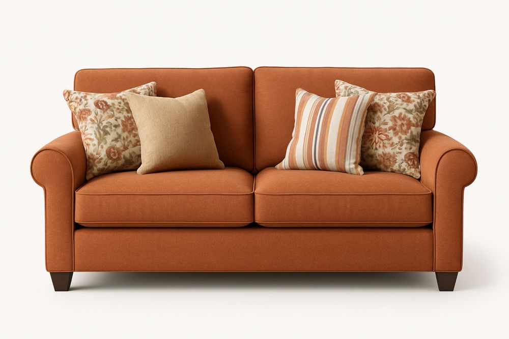 Orange Polyester Fabric Sofa with Cushions 198cm