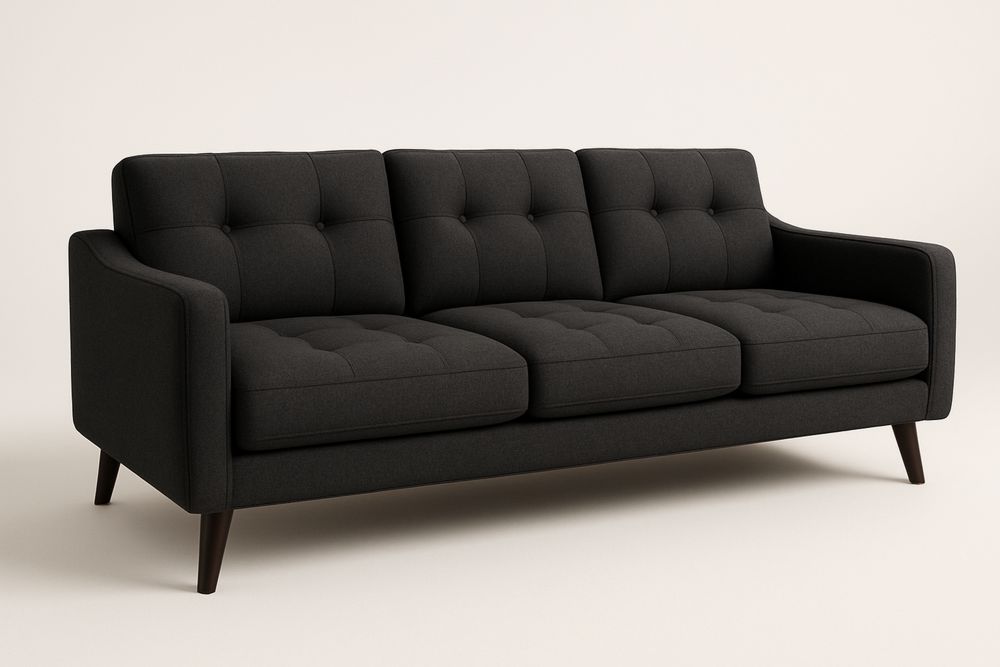 Three-Seater Sofa Polyester Upholstery Solid Wood Legs 210cm Black