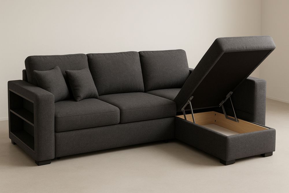 Storage Sofa Bed Polyester Fabric Dark Grey 220cm