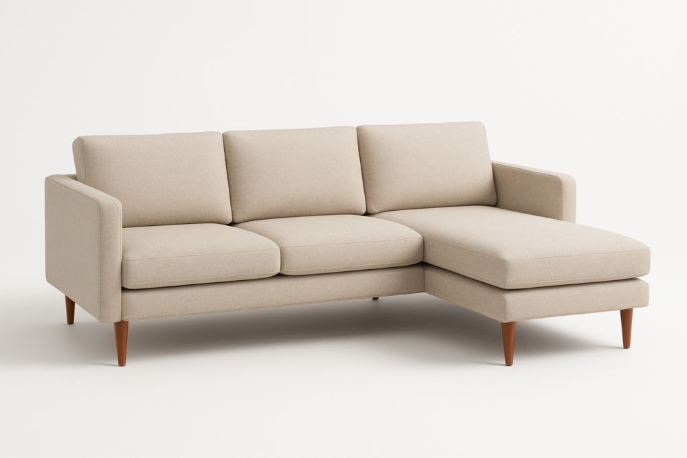 Beige Polyester Fabric Sectional Sofa with Timber Legs 225cm