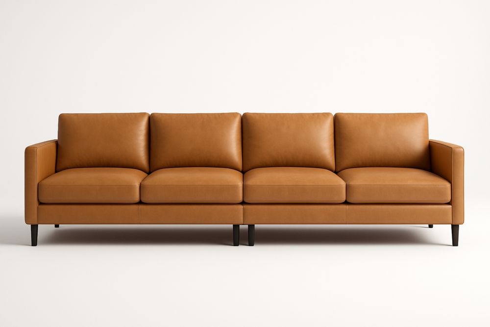 Natural Leather 4-Seater Sofa Tan