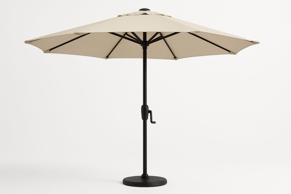 Outdoor Beige Polyester Patio Umbrella with Crank and Black Steel Base-Toronirva