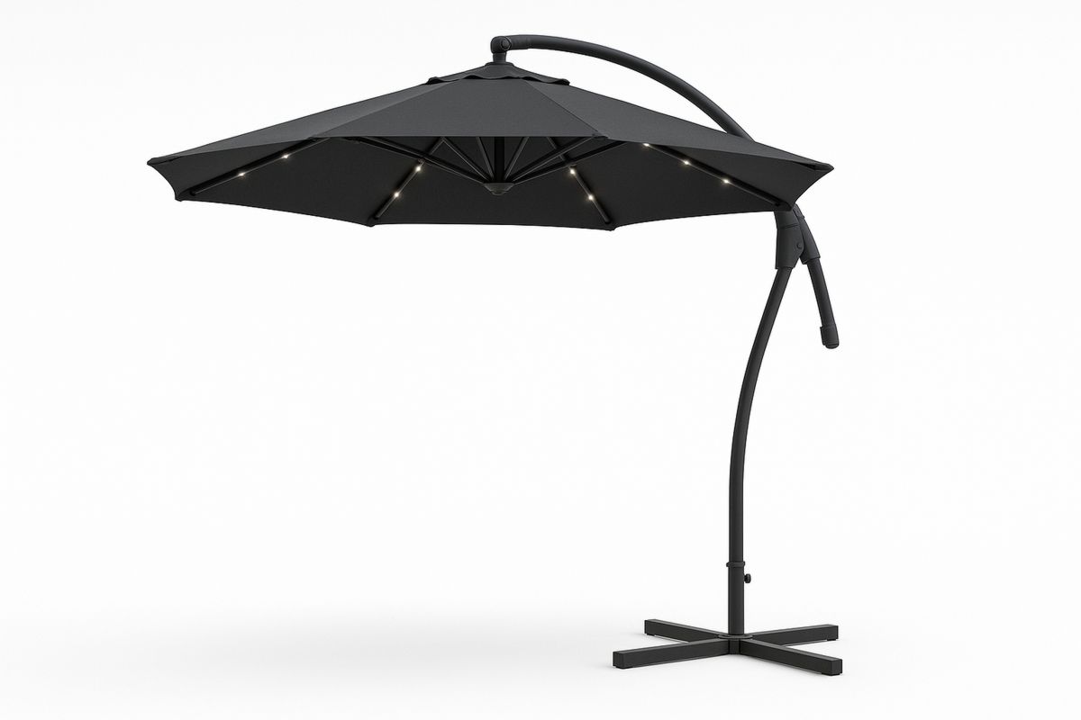 Outdoor Cantilever Umbrella Black with LED Lights 3m Diameter Aluminium Polyester-Toronirva