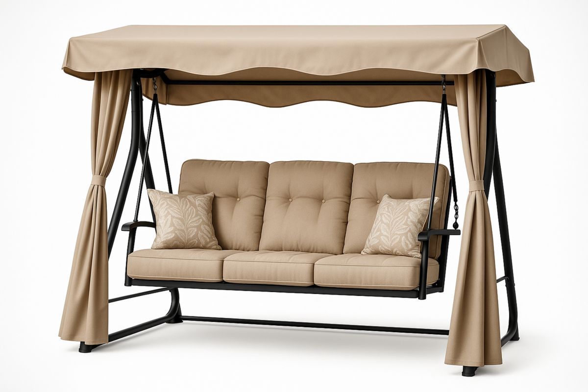Outdoor Swing with Canopy Steel Frame Beige-Halonavli