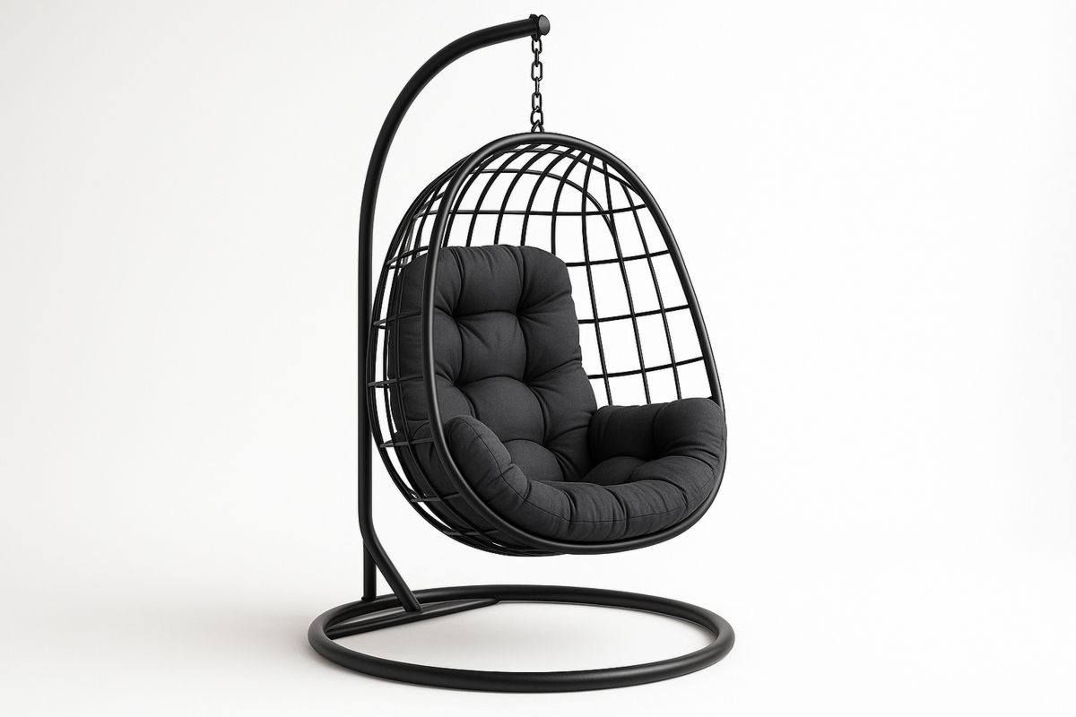 Hanging Egg Chair Steel Frame Black Cushion Outdoor-Halonavli