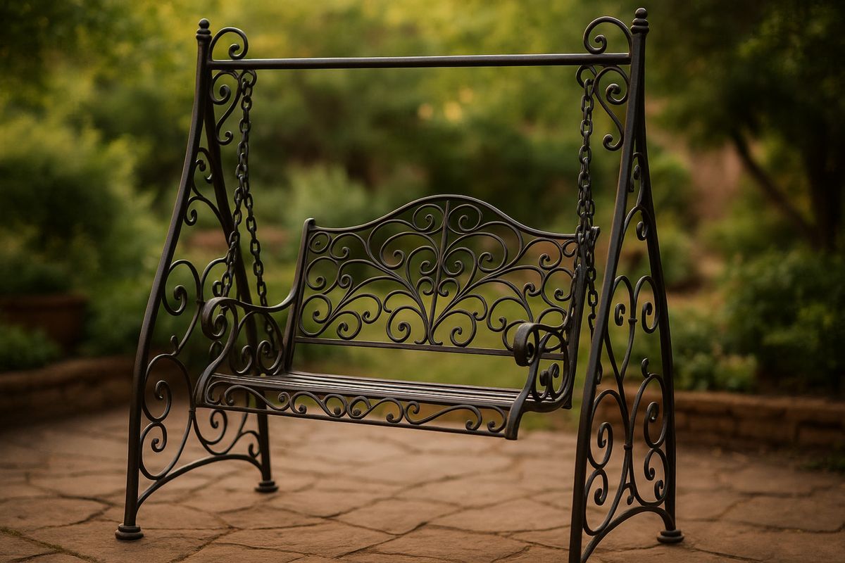 Wrought Iron Outdoor Swing Chair Black-Halonavli