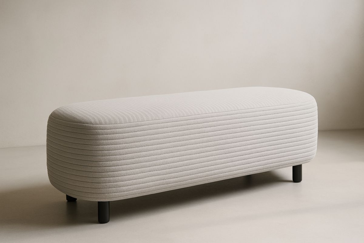 Light Grey Upholstered Polyester Fabric Bench with Steel Legs 150(L)cm-Belonilta