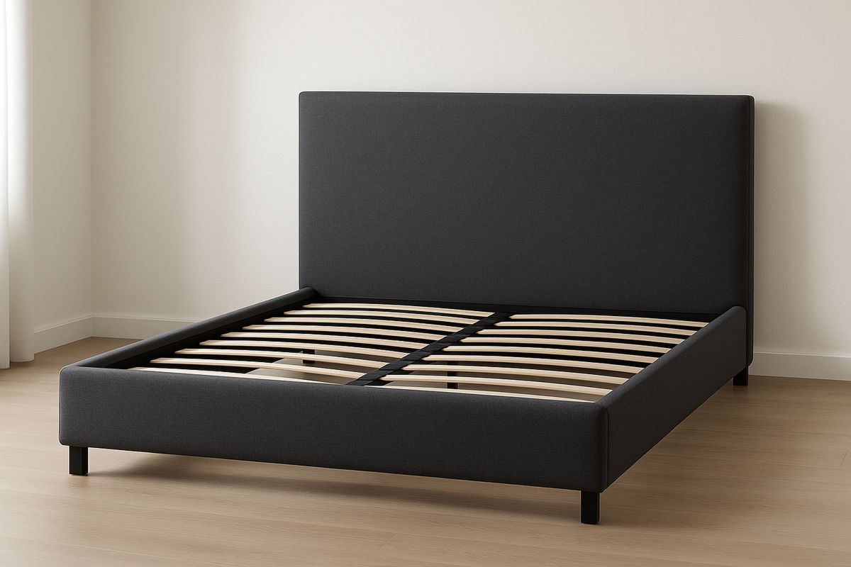 Queen Size Black Upholstered Bed Frame, Polyester with Solid Wood-Belonilta