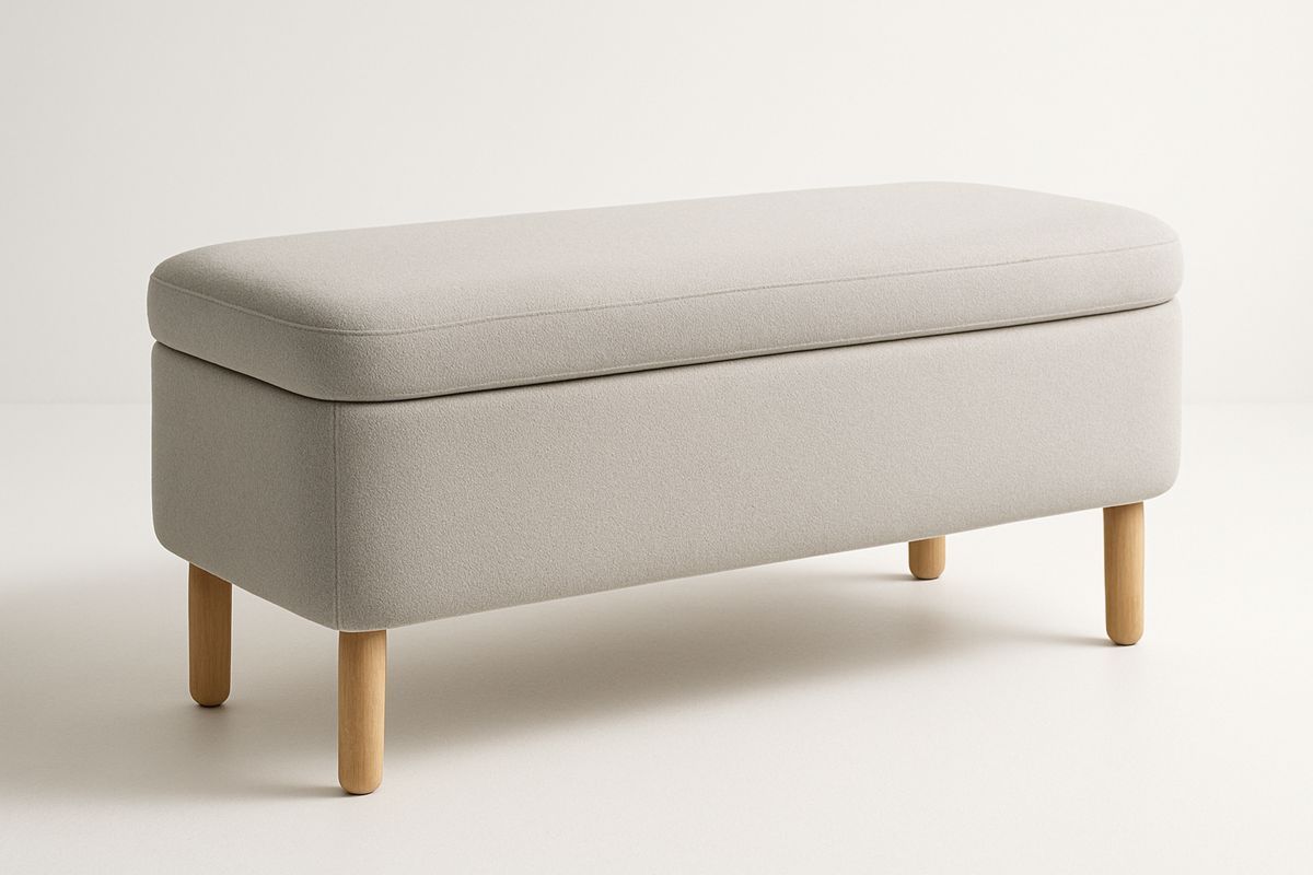 Light Grey Polyester Fabric Storage Ottoman Bench with Solid Wood Legs 120x45x45 cm(L×W×H)-Belonilta
