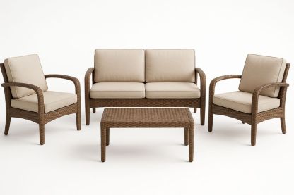4 Piece Outdoor Sofa Set Synthetic Rattan Frame with Cushions Brown/Beige
