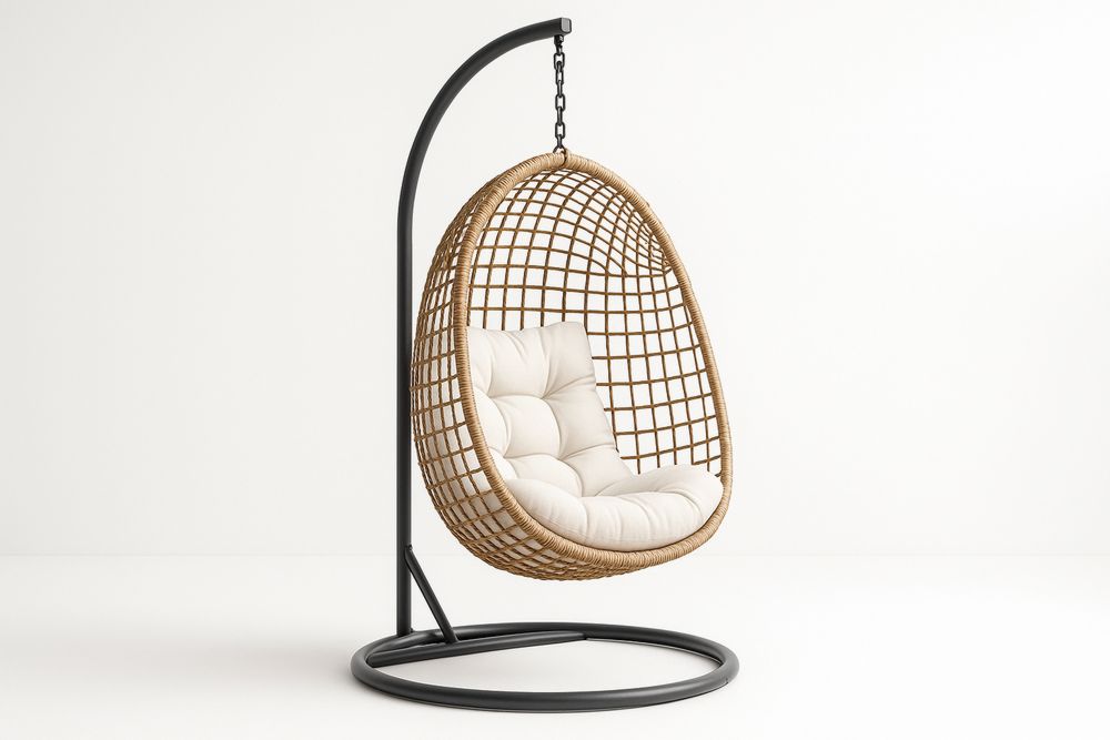 Hanging Egg Chair Powder-Coated Steel Frame PE Rattan Seat with Cushions Natural/Cream 105cm