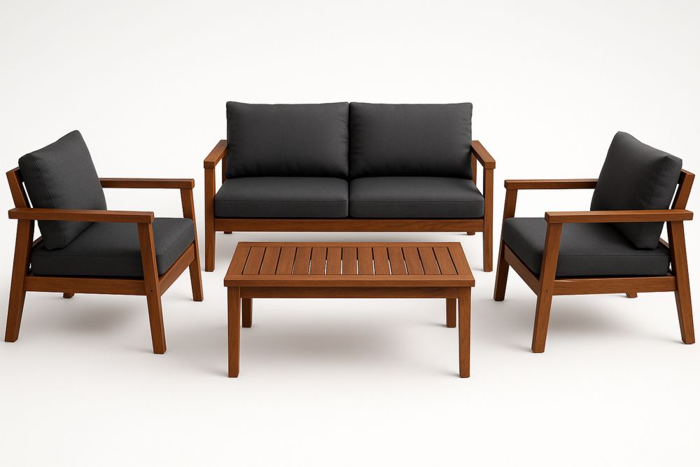 Acacia Wood Outdoor Lounge Set with Dark Grey Cushions 4 Piece