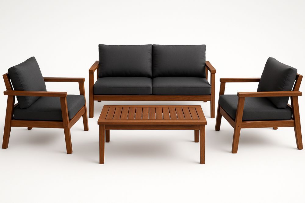 Acacia Wood Outdoor Lounge Set with Dark Grey Cushions 4 Piece