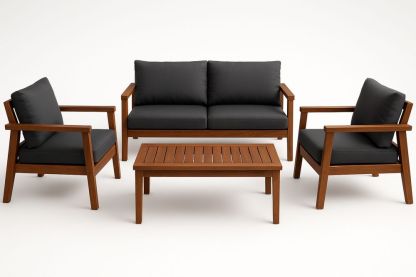 Acacia Wood Outdoor Lounge Set with Dark Grey Cushions 4 Piece