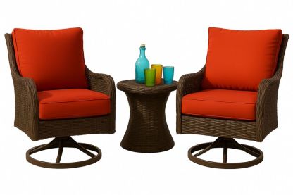 Outdoor Wicker 3 Piece Chair and Table Set with Red Cushions