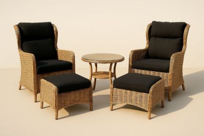 Outdoor Wicker Furniture Set Lounge Chairs Ottoman Table PE Rattan Polyester Cushions