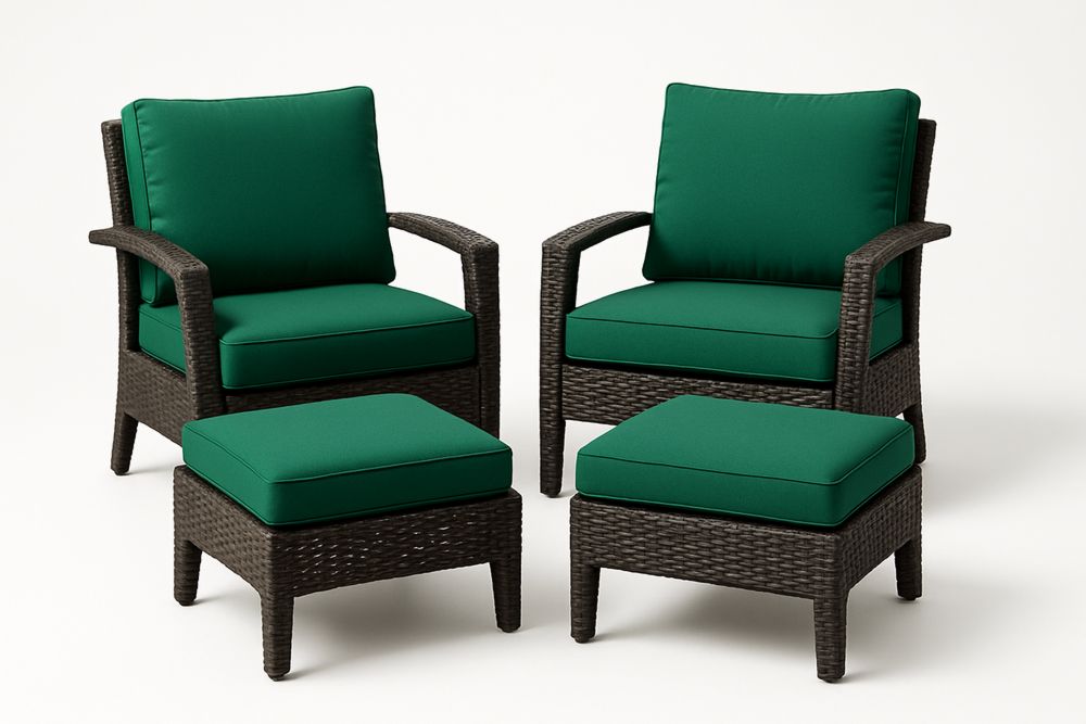 Outdoor Wicker Armchair Set with Steel Frame and Polyester Cushions in Green