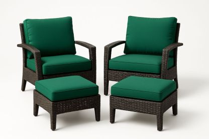 Outdoor Wicker Armchair Set with Steel Frame and Polyester Cushions in Green