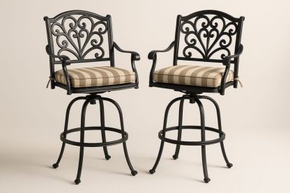 Outdoor Swivel Bar Stool Set with Cast Aluminium Frame and Beige Cushion