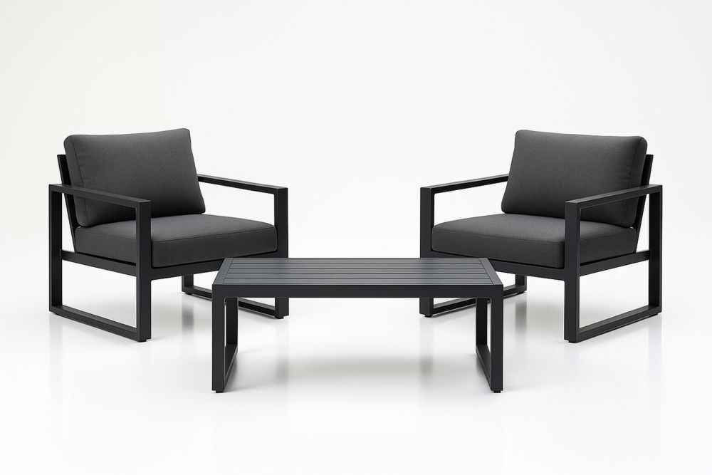 Aluminium Outdoor Lounge Set with Cushions in Black/Grey