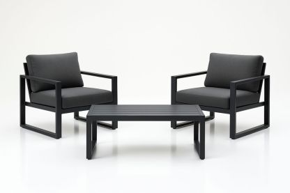 Aluminium Outdoor Lounge Set with Cushions in Black/Grey