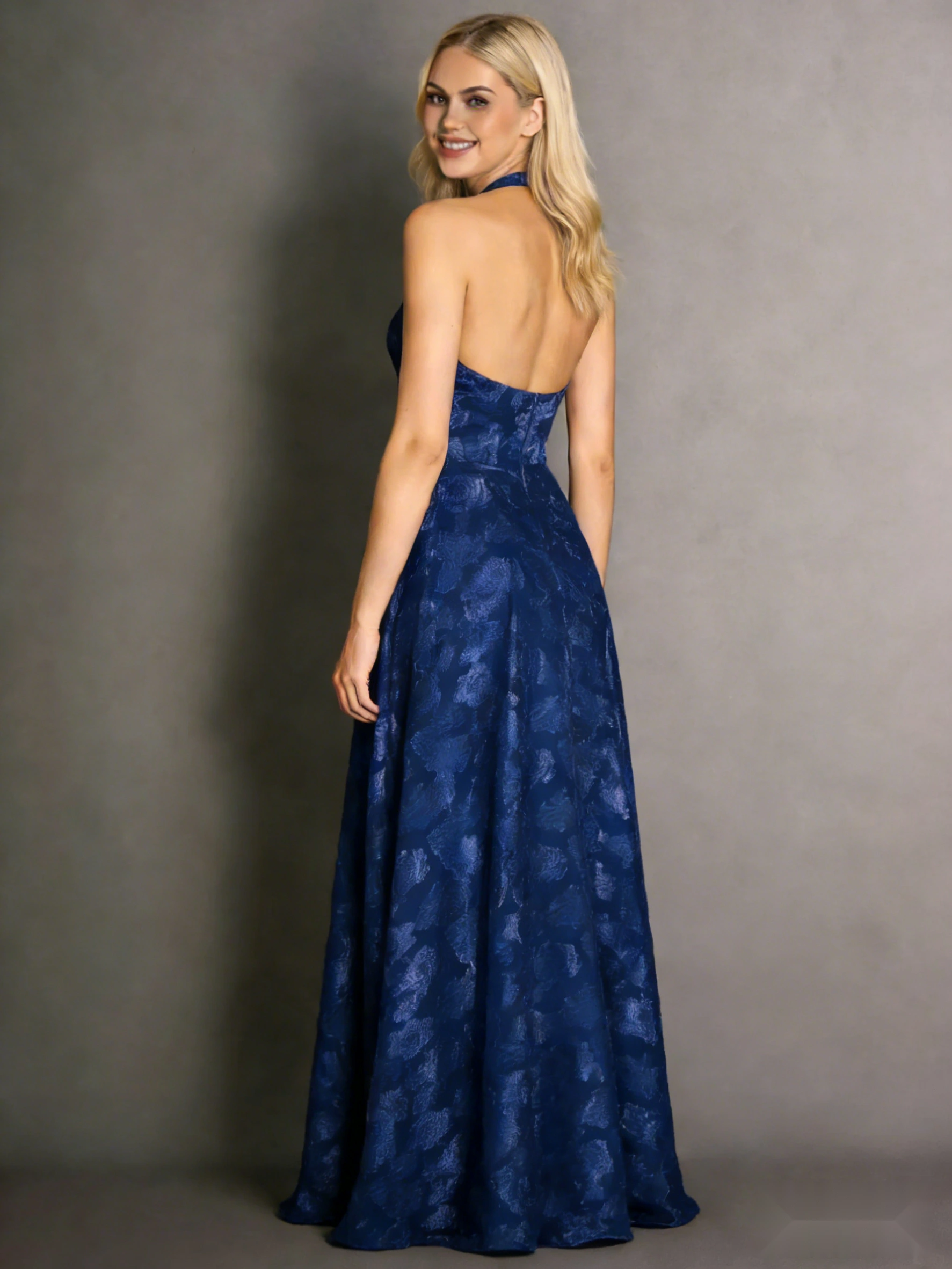 Halterneck Velvet Dress with Open Back