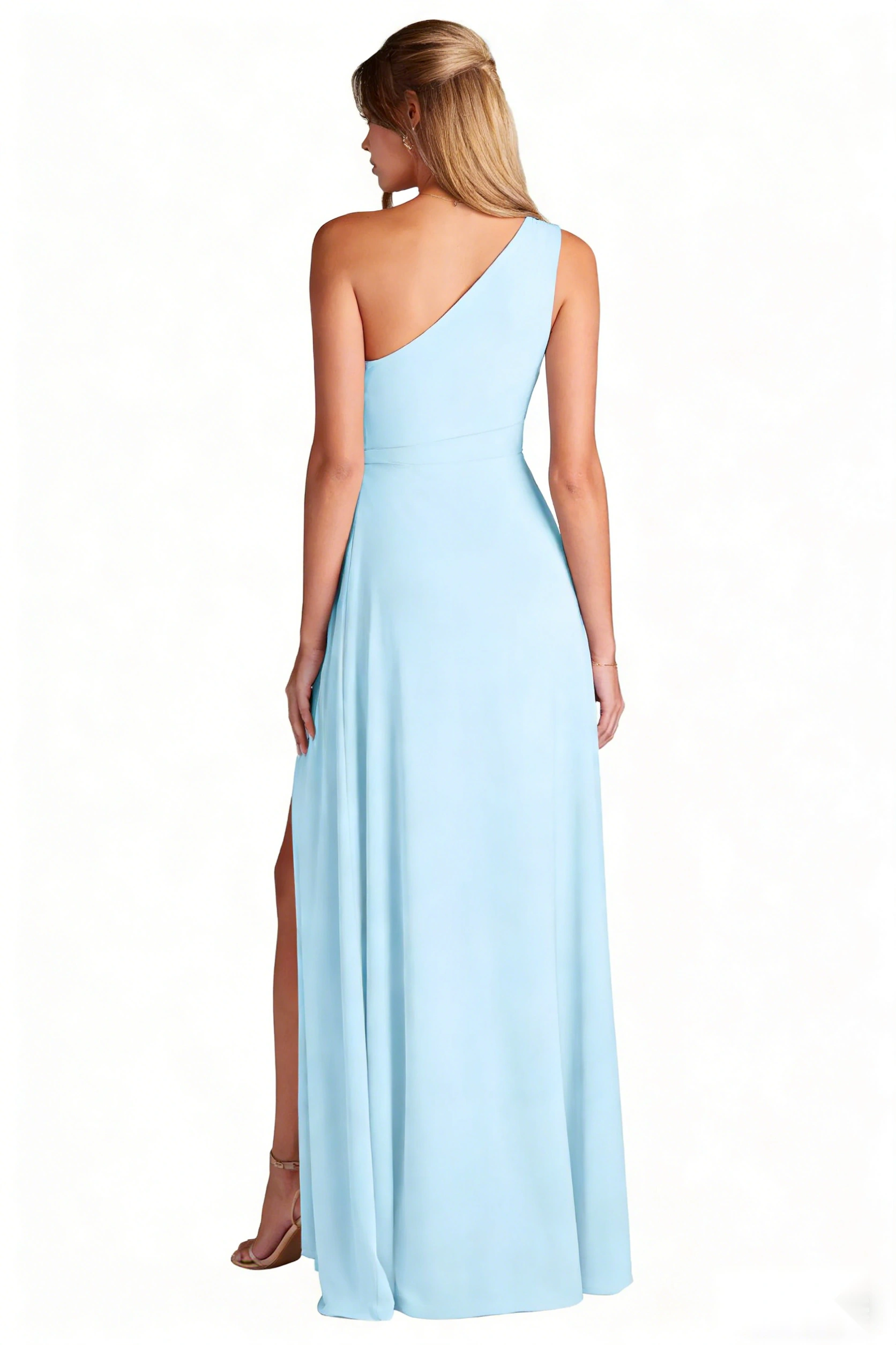 One-Shoulder High-Slit Gown