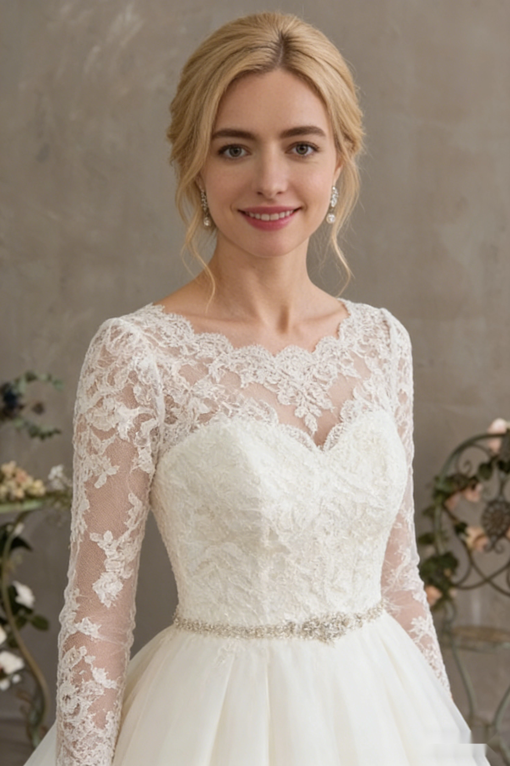 Long-Sleeved Floor-Length Wedding Dress