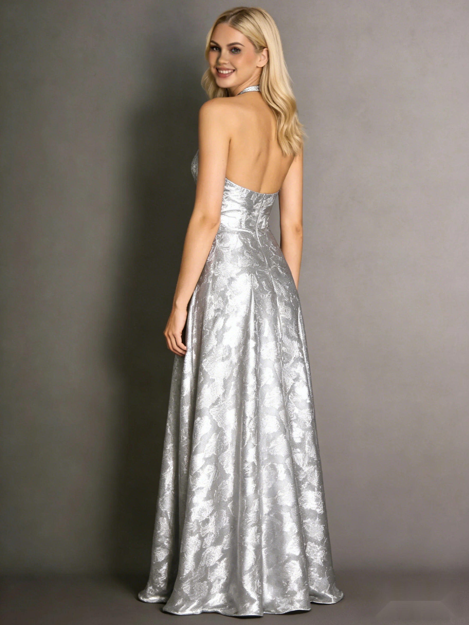 Halterneck Velvet Dress with Open Back