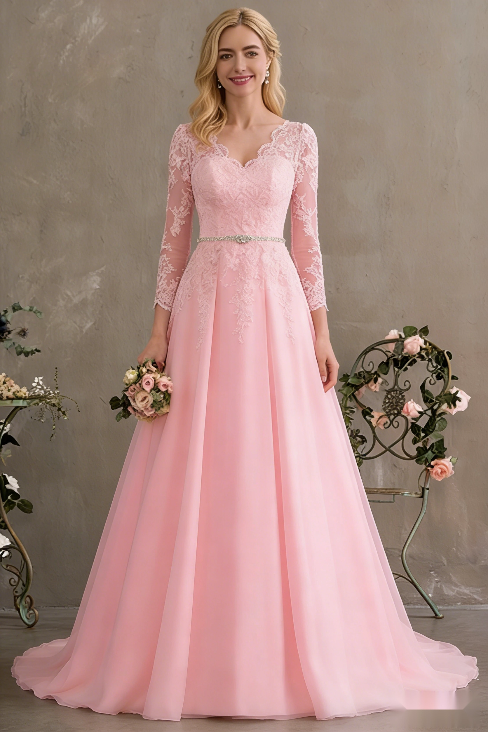 Long-Sleeved Floor-Length Wedding Dress