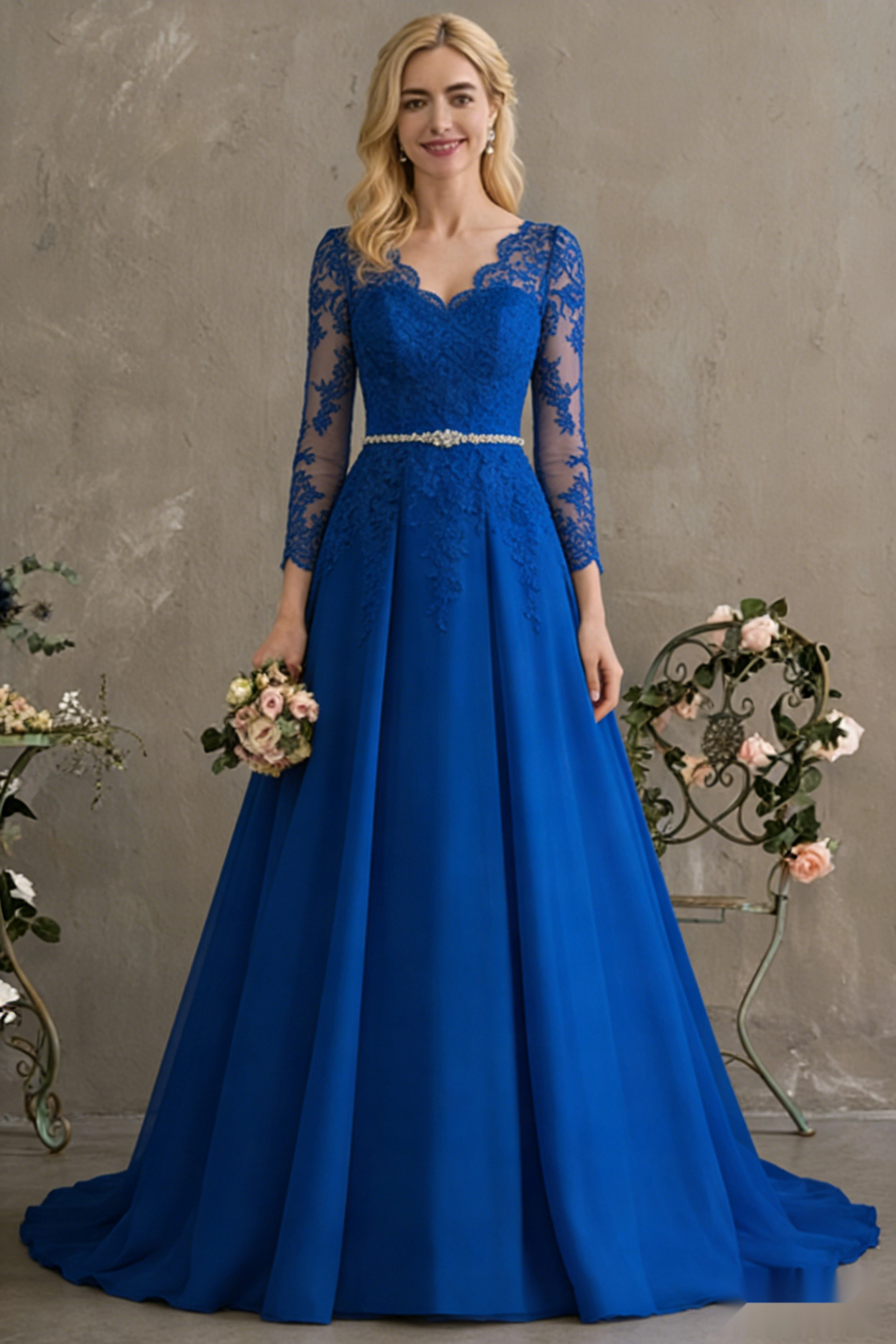 Long-Sleeved Floor-Length Wedding Dress