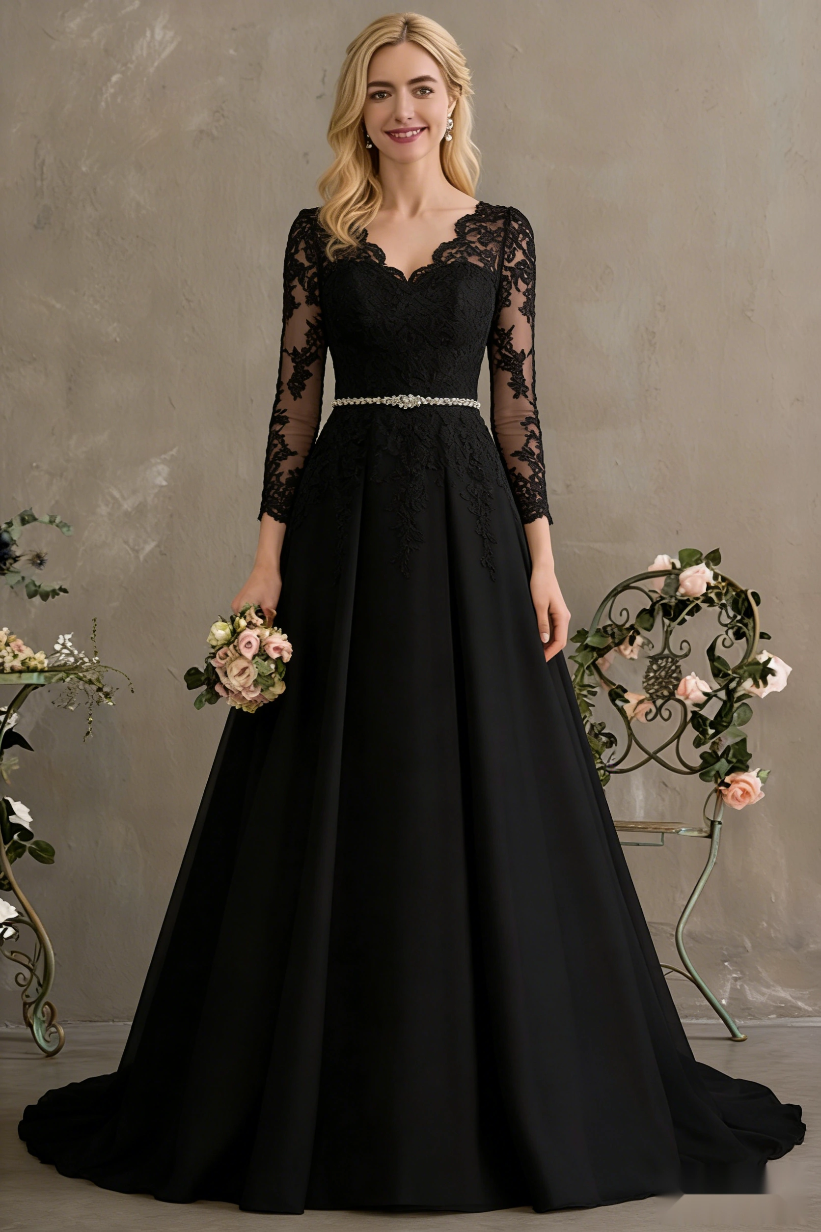 Long-Sleeved Floor-Length Wedding Dress