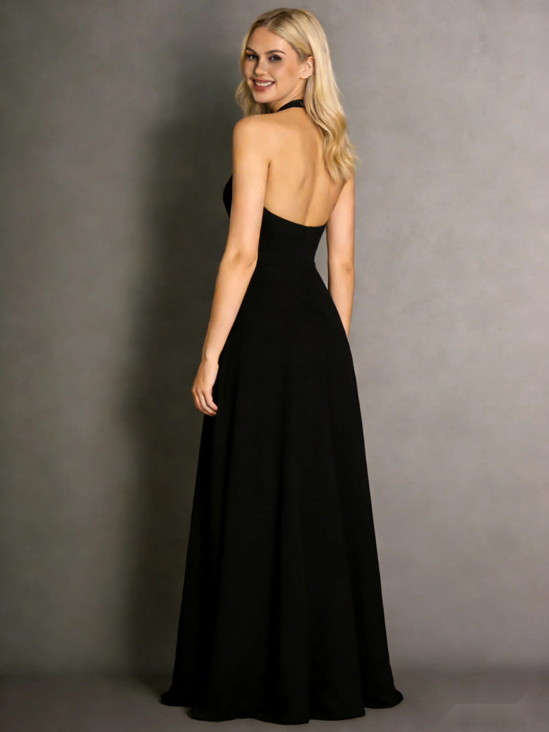 Halterneck Velvet Dress with Open Back